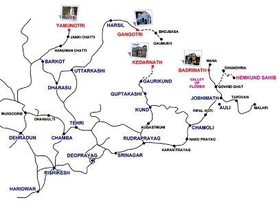 Chardham yatra tour Map Route