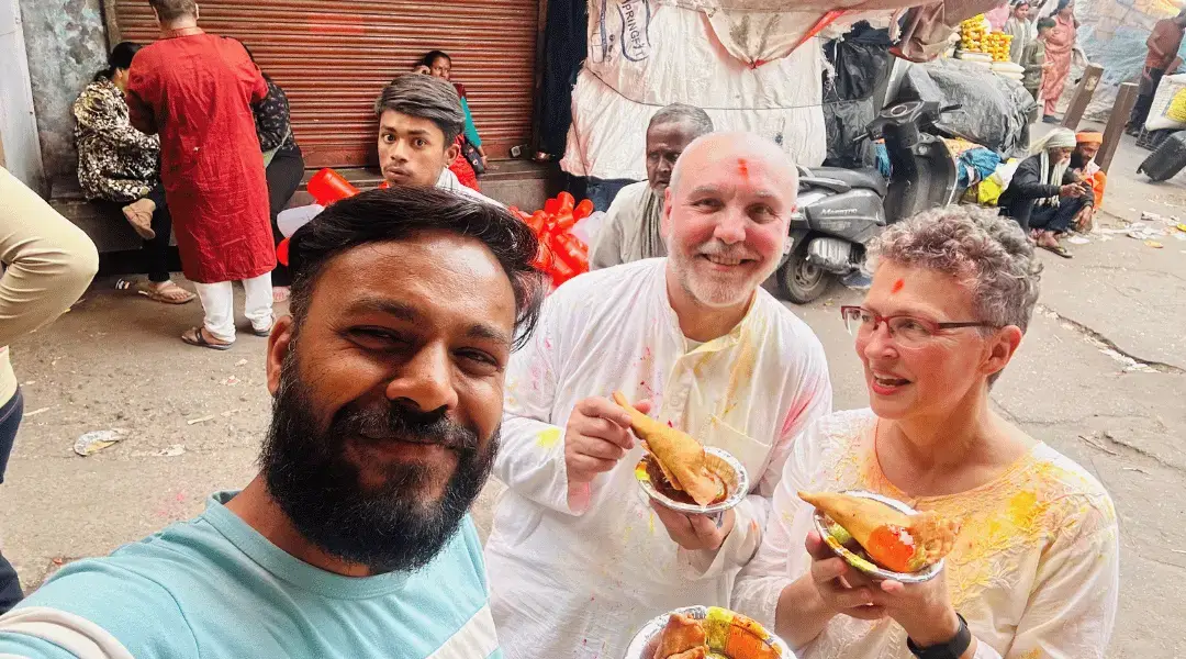 Chardham Dham Guide (Sunny Dhiman) with Foreign Client Capturing their happy Moment at chardham helicopter tour