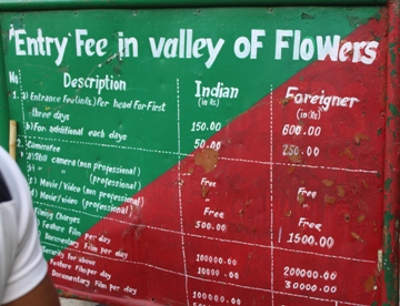 Valley of Flowers Entery Fees